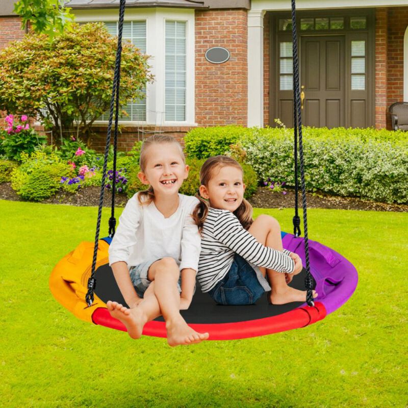 Hivvago 40 inch Saucer Tree Outdoor Round Platform Swing with Pillow and Handle