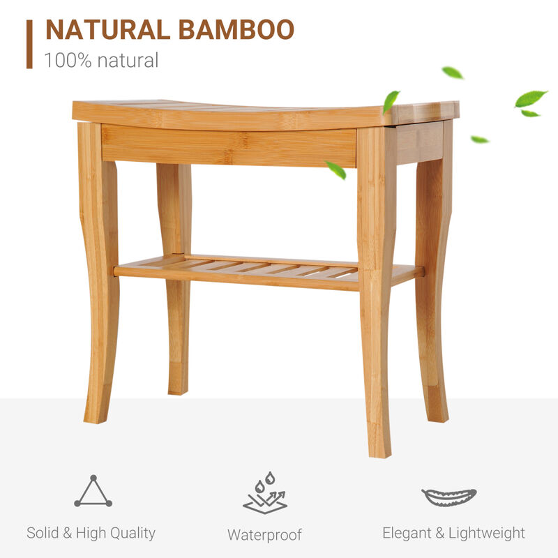 20" Bamboo Shower Bench With Storage Shelf