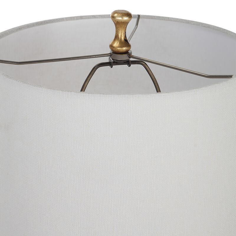 29 Inch Table Lamp, Set of 2, White Tapered Shade, Gold Leaf, Round Base - Benzara
