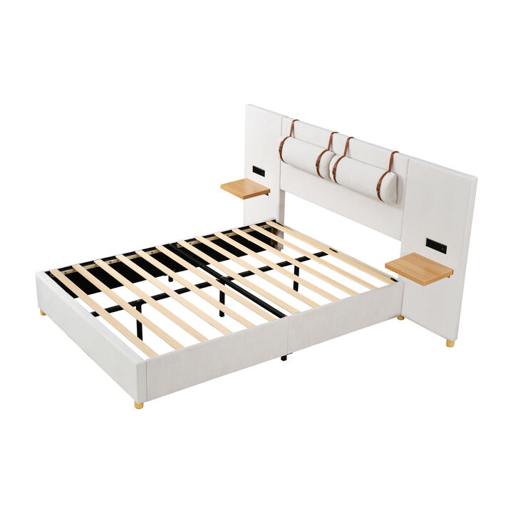 Merax Velvet Platform Bed  with Built-in Pillows
