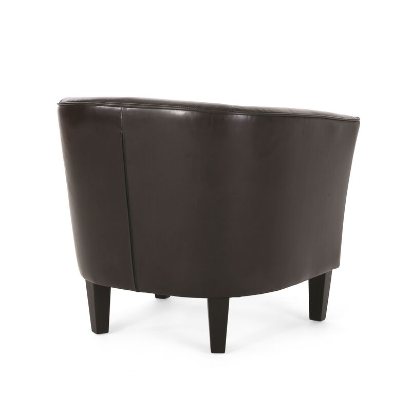 Accent Club Chair, Curved Round Back, Birch Wood, Rich Brown Faux Leather