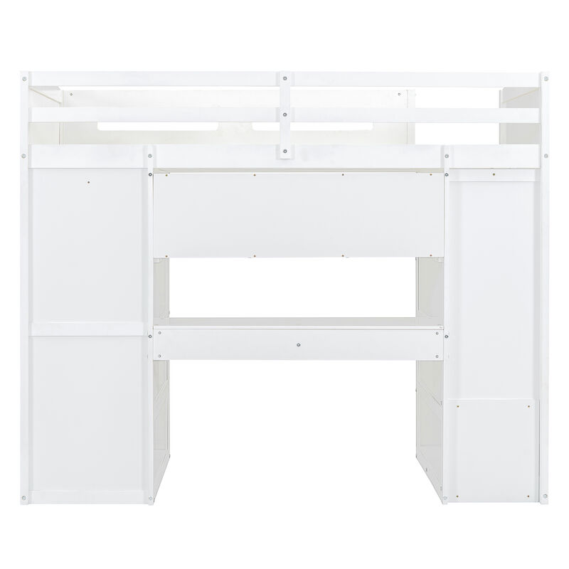 Merax Classical Loft Bed with Desk and Wardrobes