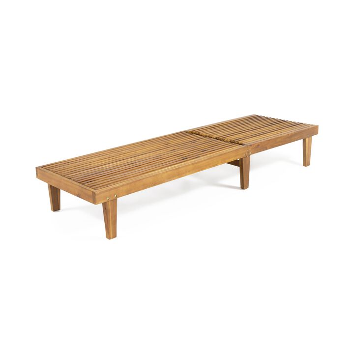 Pina Outdoor Chaise Lounger, 79 Inch, Slatted Acacia Wood, Brown - Benzara