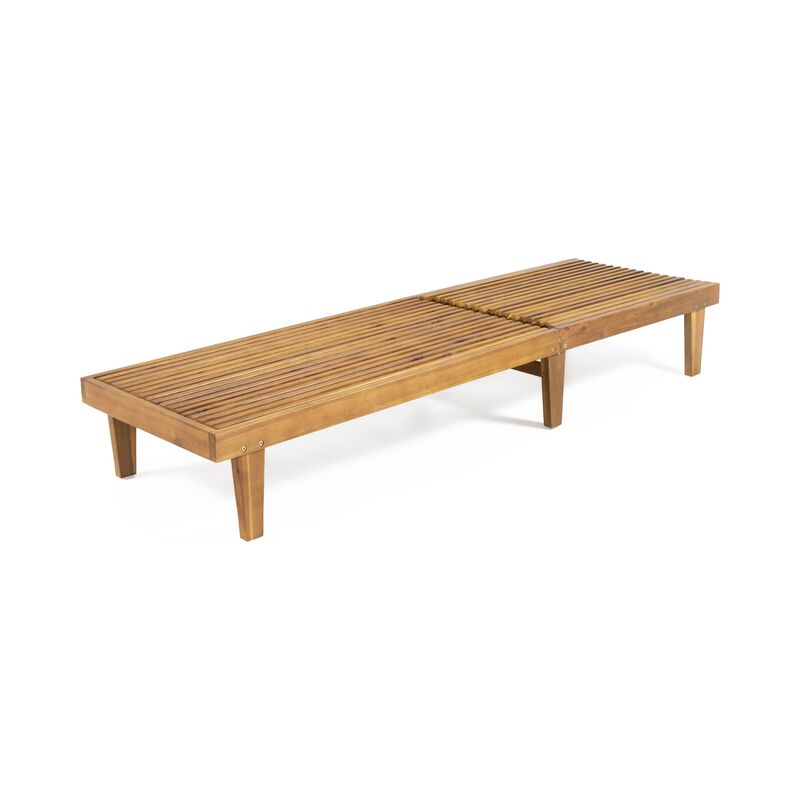 Pina Outdoor Chaise Lounger, 79 Inch, Slatted Acacia Wood, Brown - Benzara