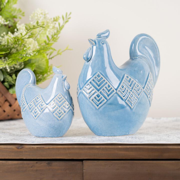 Set of 2 Decorative Chicken Statues for Garden, Yard, and Outdoor Décor
