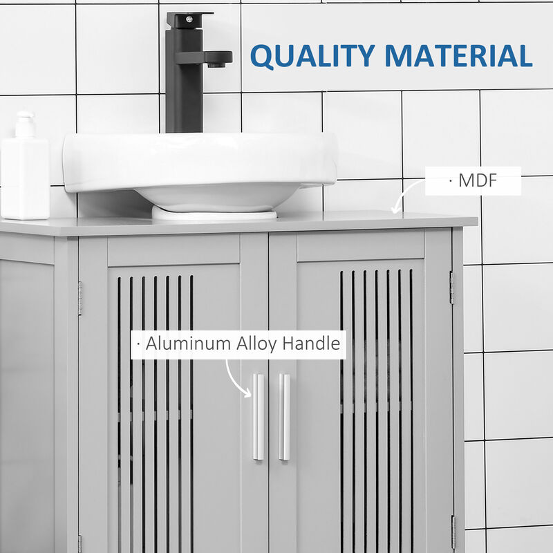 Bathroom Under Sink Cabinet Vanity Unit w/ Adjustable Storage Shelves, Grey