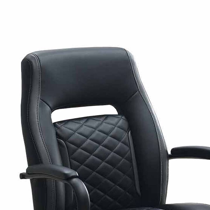 Ida 26 Inch Ergonomic Office Chair, Faux Leather Swivel Seat, Black, Gray-Benzara