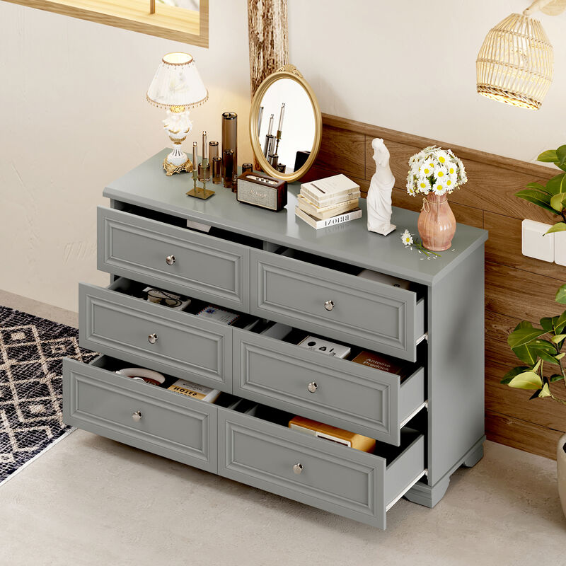 Merax 6 Drawers Dresser Storage Cabinet with Metal Handles