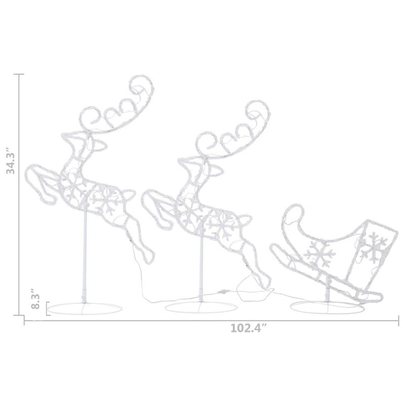 Outdoor 2 Flying Reindeer Sleigh Christmas Decor, 72 Cool White LEDs - Benzara