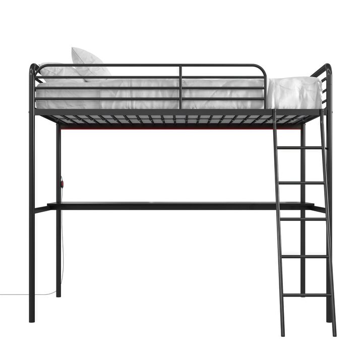 Ntense Contra Gaming Loft Bed with Desk and LED Lights, Twin, Black
