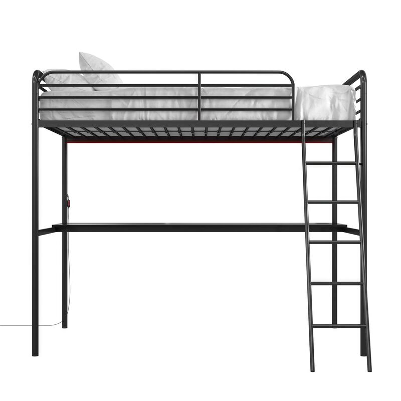 Ntense Contra Gaming Loft Bed with Desk and LED Lights, Twin, Black