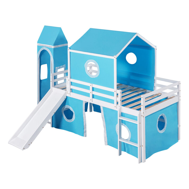 Twin Size Bunk Bed With Slide Tent And Tower