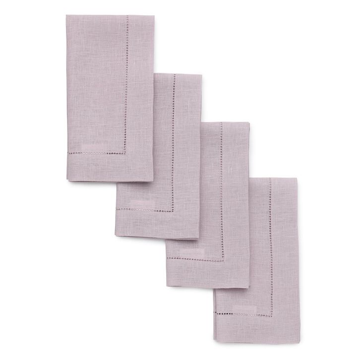 Solino Home 100% Pure Linen Dinner Napkins 20 x 20 Inch Set of 4 | Classic Hemstitch