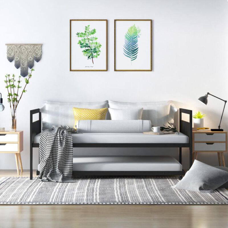 Hivvago Twin Metal Daybed with Trundle Lockable Wheels