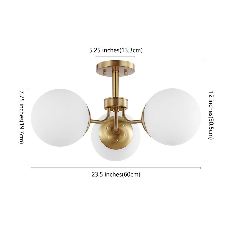 Olivier 3-Light Bohemian Farmhouse Iron/Frosted Glass LED Semi Flush Mount