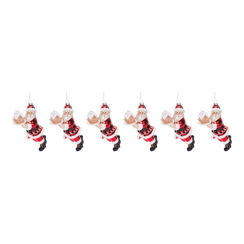 Santa with Gingerbread Christmas Ornament for Holiday Tree Decoration (Set of 6)