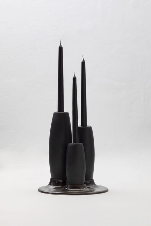SALAR Decorative Ceramic Candleholder with Ébano Solid Wood Plynths by ANDEAN, In Stock