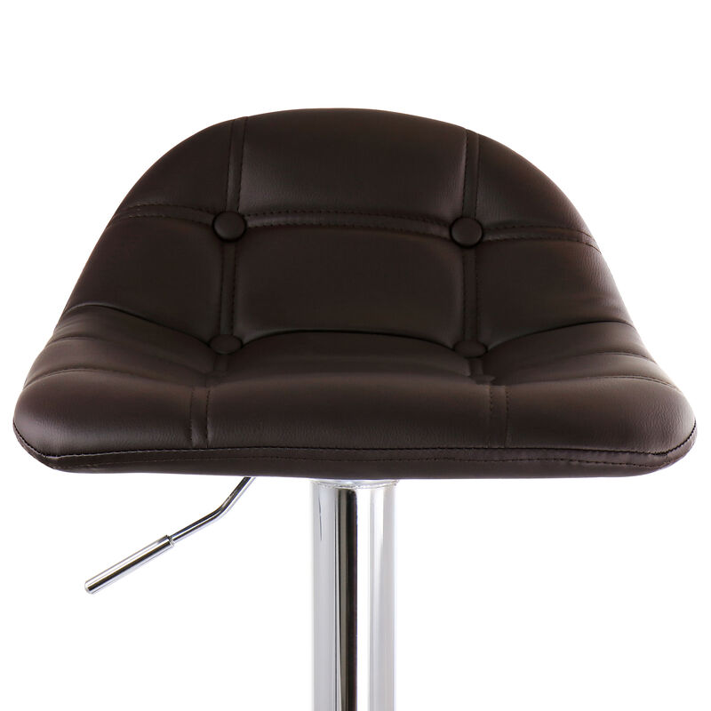 Elama 2 Piece Adjustable Faux Leather Bar Stool in Dark Brown with Chrome Base