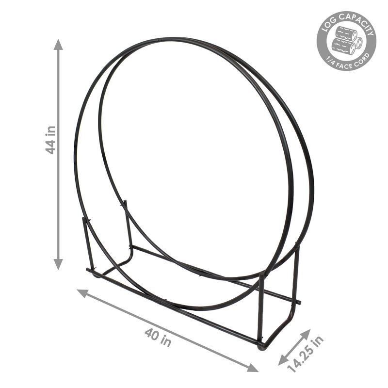 Sunnydaze 40 in Black Powder-Coated Iron Firewood Log Hoop Rack