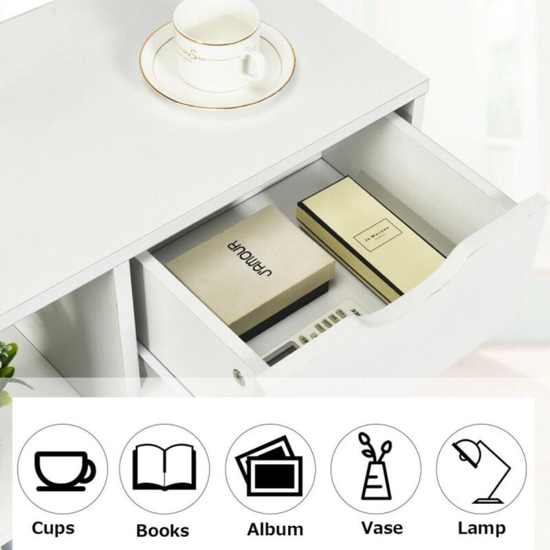 Hivvago 3-Cube Bookcase 2-tier Wooden Storage Shelf with Pull-out Drawer