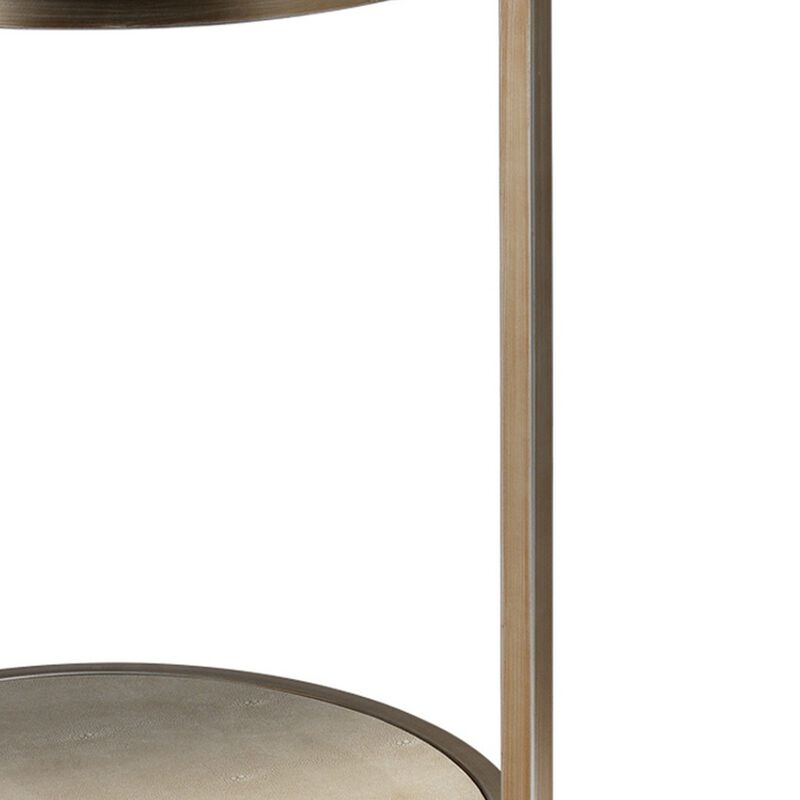 Metal Side Table with Round Top and Bottom, White and Gold-Benzara