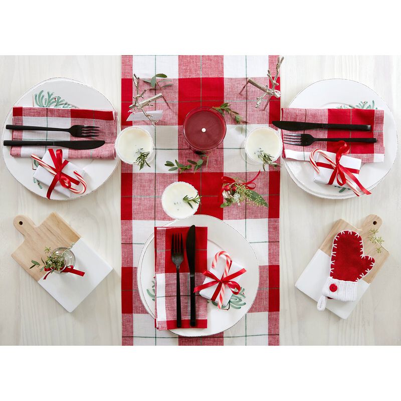 Solino Home 100% Pure Linen Table Runner 14 x 108 Inch | Very Merry Plaid