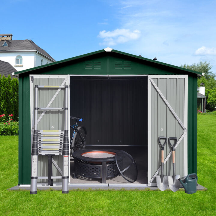 Metal Garden Sheds 10FT×8FT Outdoor Storage Sheds Green + White