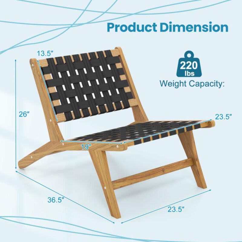 Hivvago Indoor Patio Teak Wooden Chair with Woven Webbing Seat and Backrest
