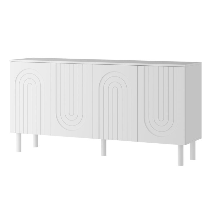 63.2 in. W White Rectangle Wood Console Table Entryway Table Hallway Living Room with Adjustable Shelves, Pop-up Doors