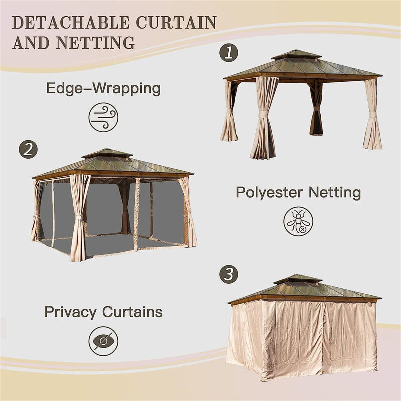 12'X12' Hardtop Gazebo with Curtains and Net