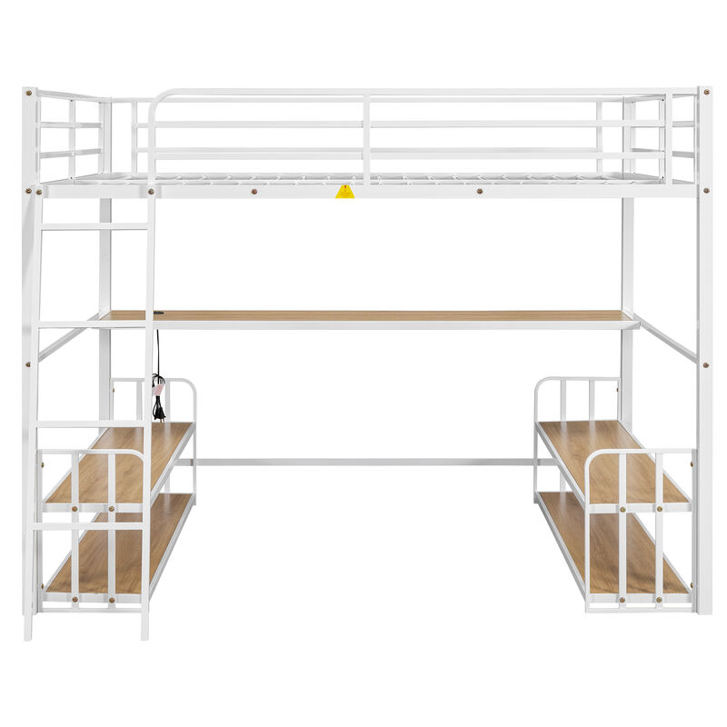 Merax Metal Loft Bed with Desk and Storage Shelves