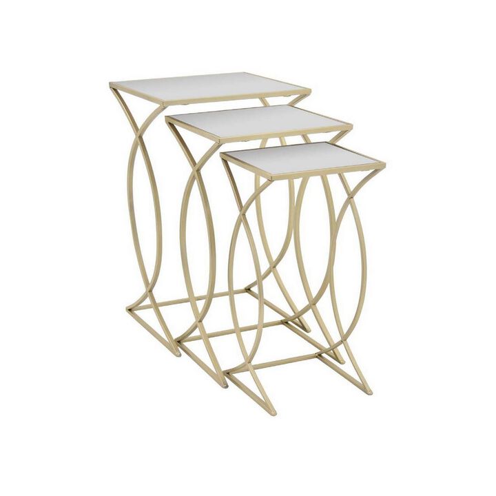 Rikki Plant Stand Table Set of 3, Curved Base, Modern Champagne Metal - Benzara