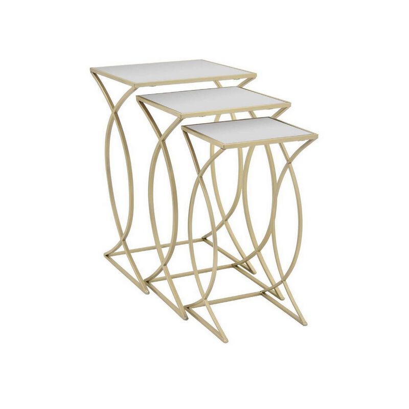 Rikki Plant Stand Table Set of 3, Curved Base, Modern Champagne Metal - Benzara