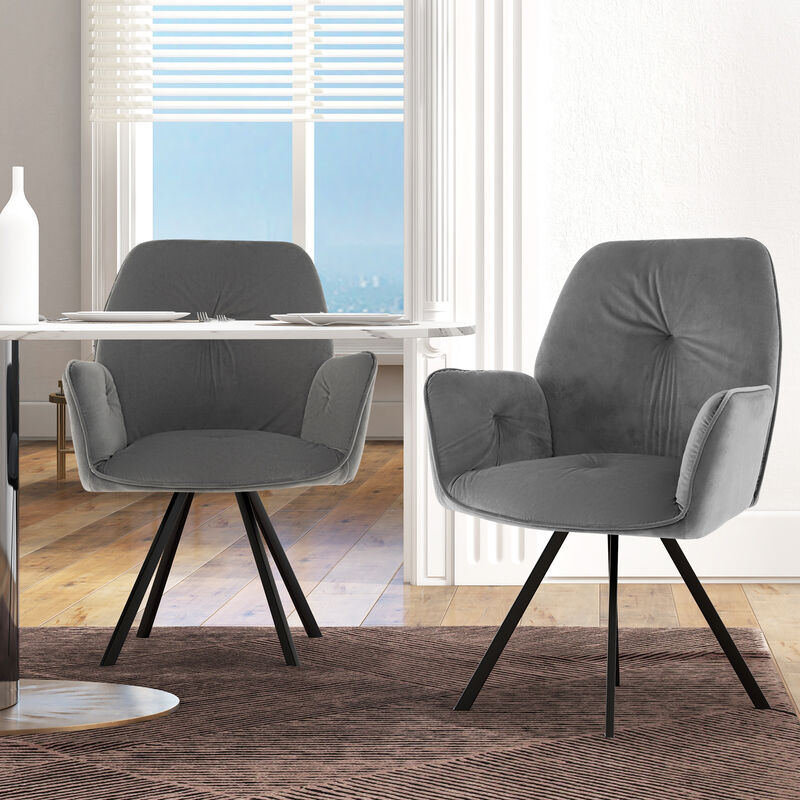 Set of 2 Swivel Accent Arm Chairs with Metal Legs and Wide Back