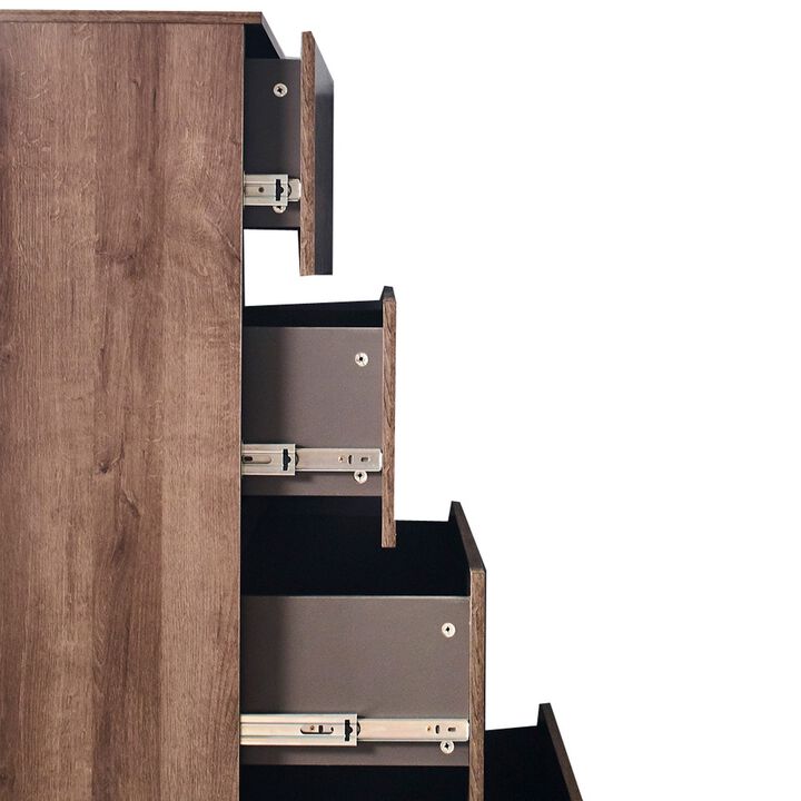 Lina Tall Dresser Chest, 4 Self Closing Drawers, Narrow Bar Handles, Brown - Benzara