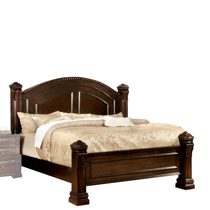 Wooden Queen Size Bed with Intricate Trimmed Headboard, Brown - Benzara