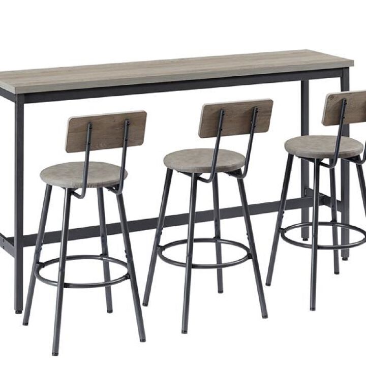 4-Piece Bar Table Set with PU Leather Stools, Industrial High Top Table for Breakfast & Dining