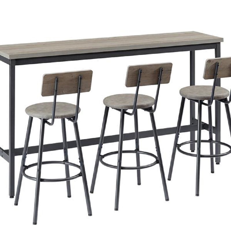 4-Piece Bar Table Set with PU Leather Stools, Industrial High Top Table for Breakfast & Dining