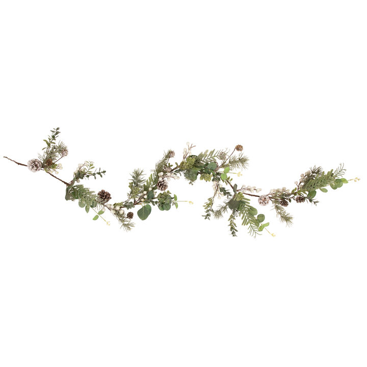 5' White Berry  Eucalyptus and Pinecone Christmas Garland - Unlit