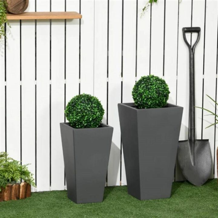 Hivvago Set of 2 Modern Lightweight Outdoor Flower Pot Planters in Grey 22 in and 18 in