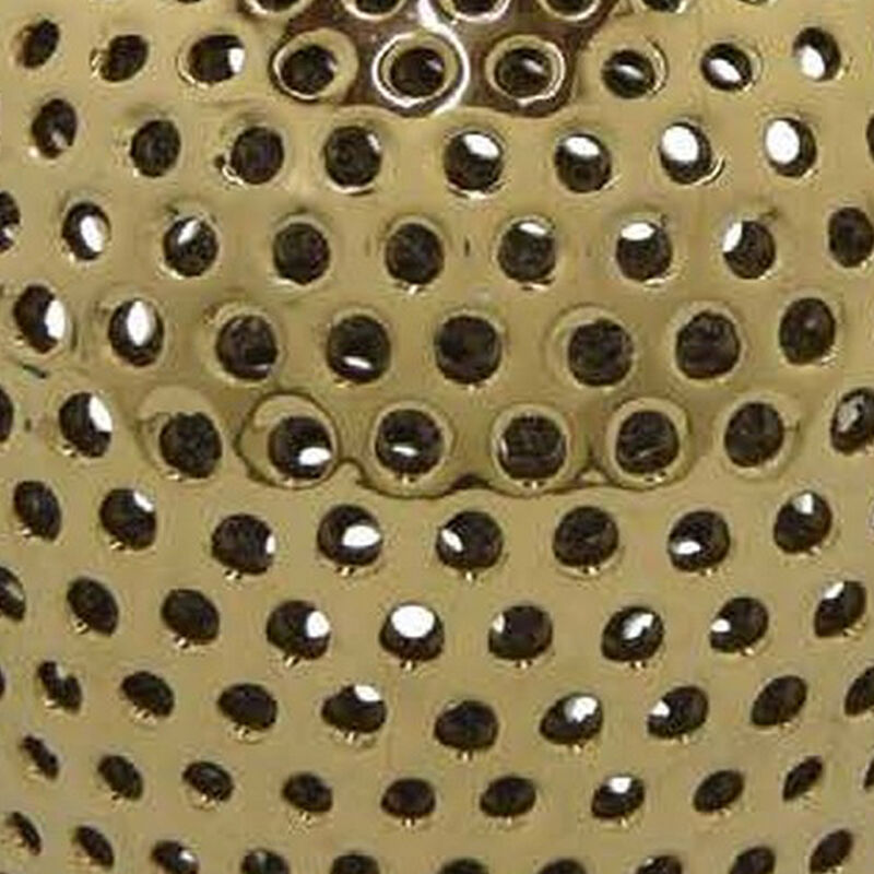 Deni 19 Inch Temple Jar, Small Carved Cut Out Lattice, Lid, Gold Ceramic - Benzara