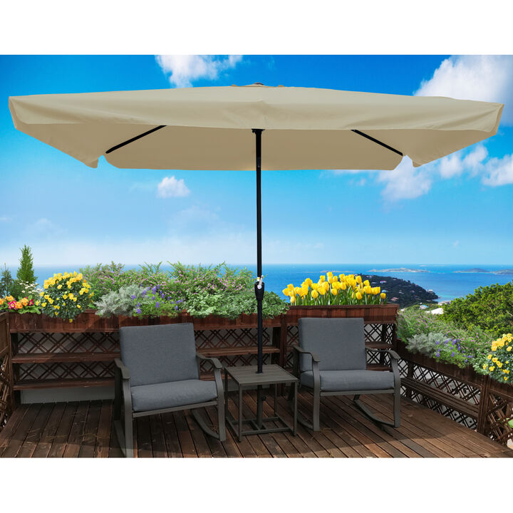 10 X 6.5FT Rectangular Patio Umbrella Outdoor Market Umbrellas With Crank And Push Button