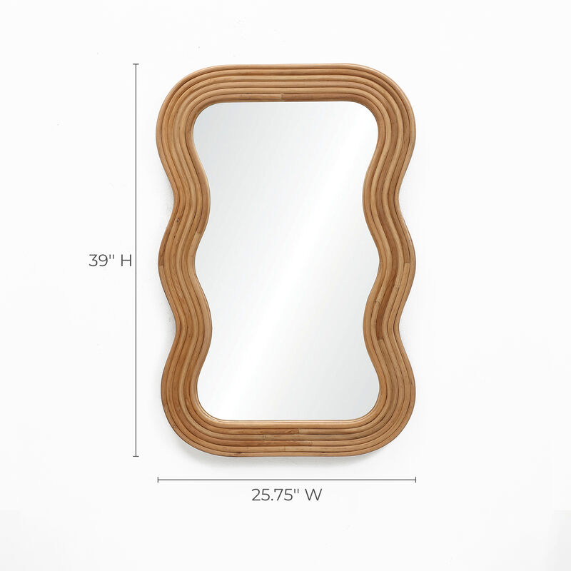 LuxenHome 39-Inch Tall Rectangular Natural Cork Wood Wavy Frame Accent Wall Mirror