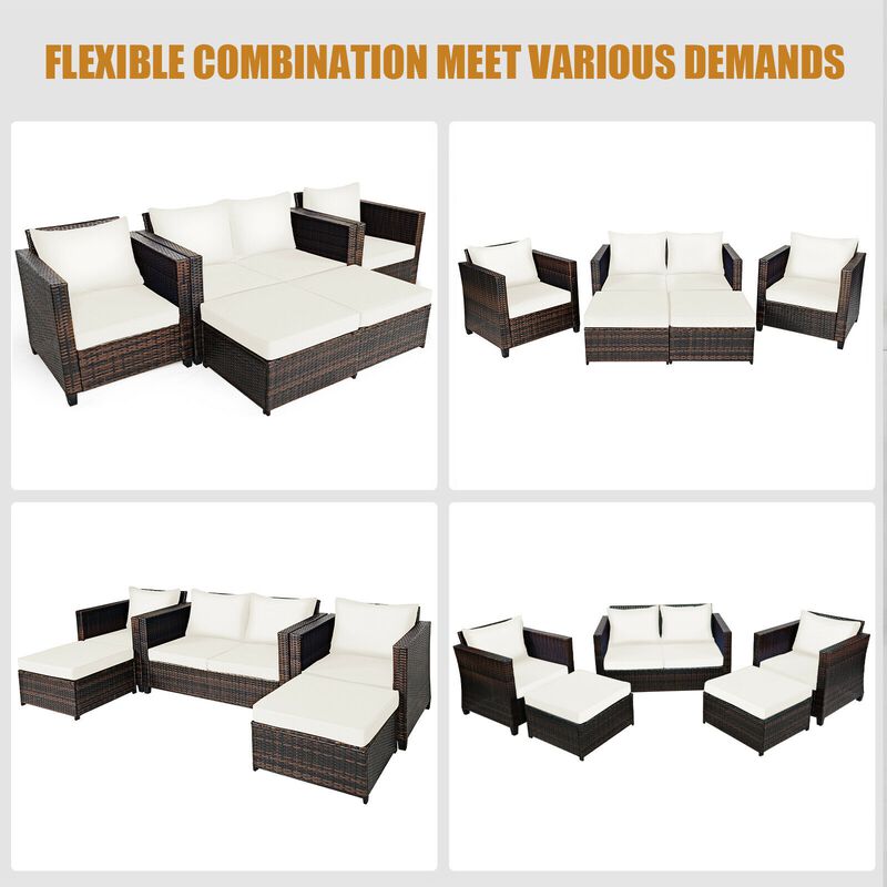 5 Pieces Patio Rattan Furniture Conversation Sets with Removable Cushions