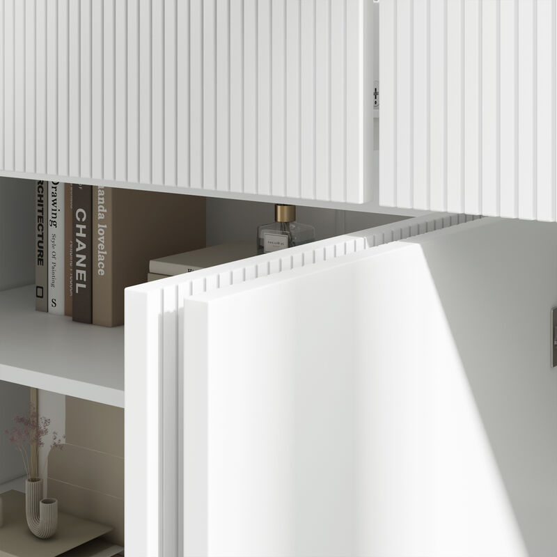 FUFU&GAGA White Storage Cabinet with Multiple Doors and Shelves, (63"W x 15.7"D x 29.7"H),White