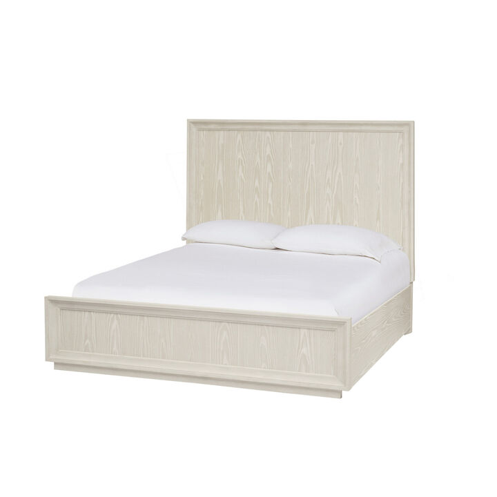 Maxi California King Platform Bed, High Headboard, Wire Brushed Wood, Beige - Benzara