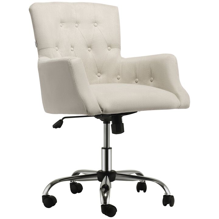 Cream White Task Seat: Linen Fiber Office Chair with Tufted Back