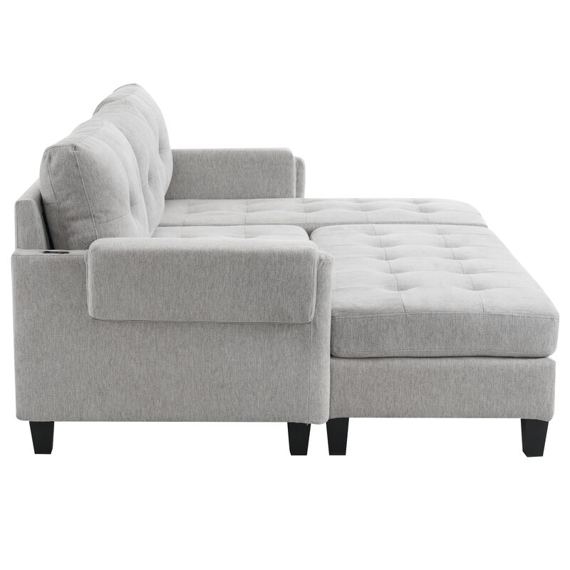 Merax L-shaped Sofa Sectional Couch Sofa Bed with 2 USB Ports