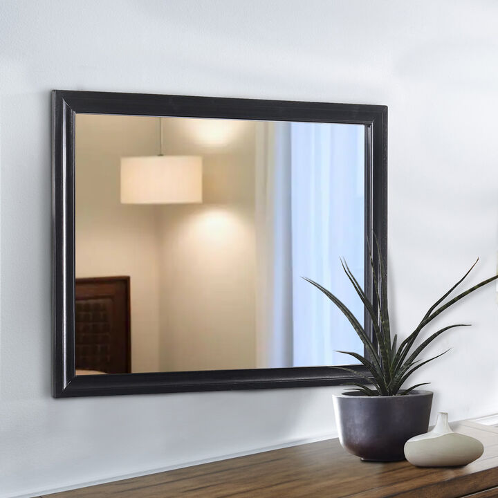 47 Inch Wood Mirror, Landscape Frame, Classic, Black-Benzara