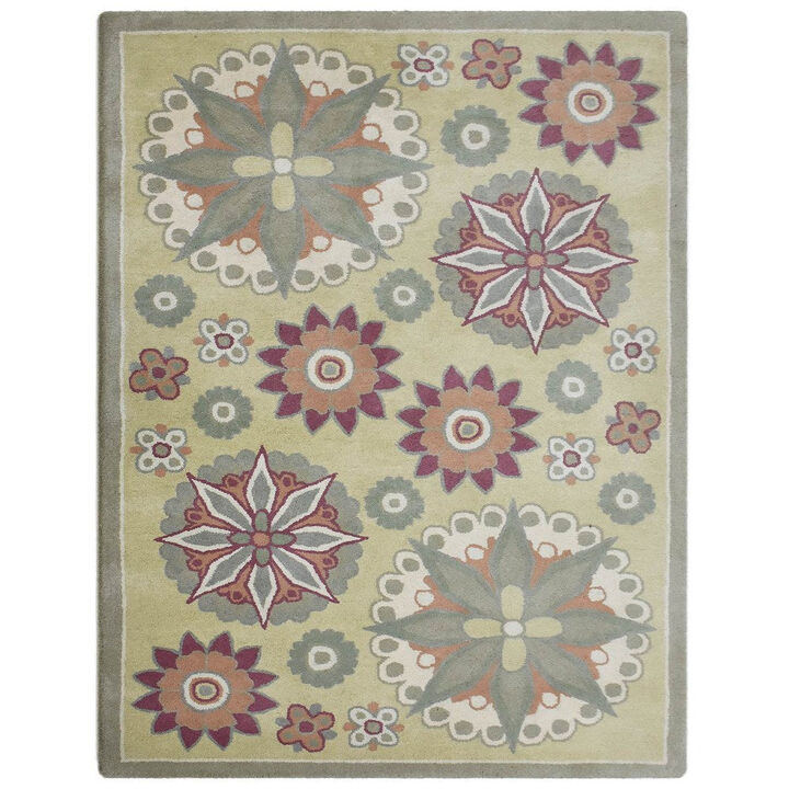 RUGSOTIC CARPETS HAND TUFTED WOOL ECO-FRIENDLY AREA RUGS  - 5'x7'6'', Rectangle Shape, Light Green, Floral Modern Design, High Pile Handmade Anti Skid Area Rugs for Living Room, Bed Room (K03114)